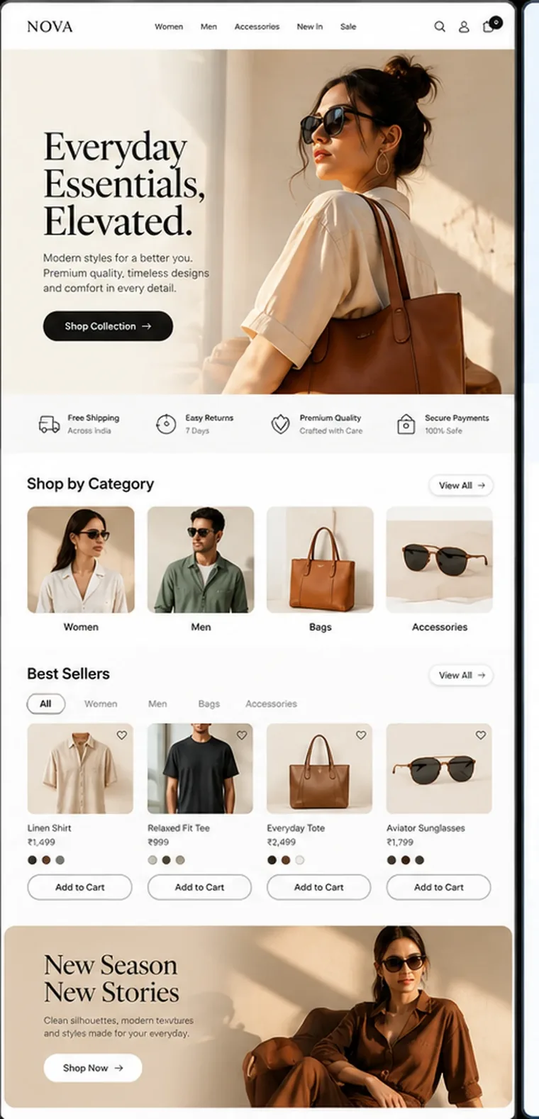 NOVA fashion store website homepage