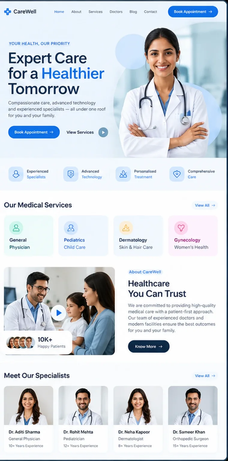 CareWell healthcare website homepage