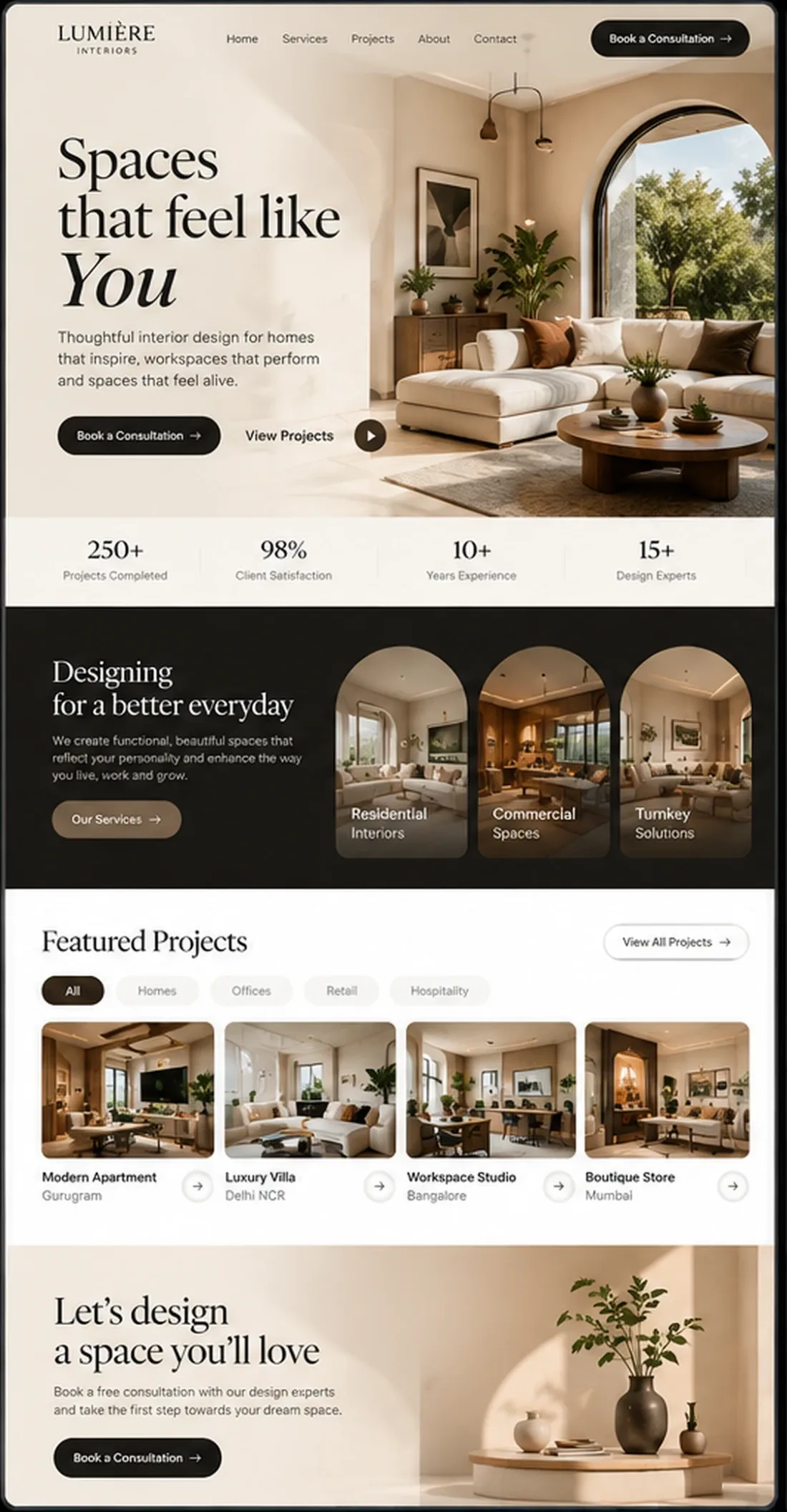 Lumière Interiors website homepage