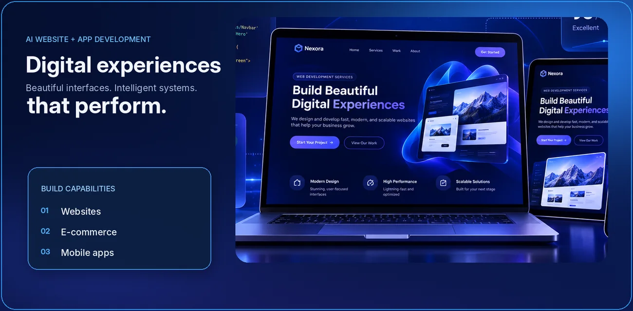 AI-built website on a laptop and phone